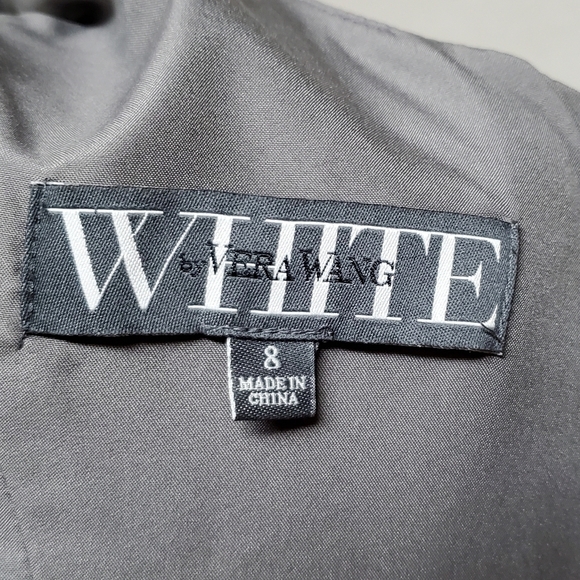 Vera Wang White Charcoal Satin Crepe One-Shoulder Belted Side Slit Formal Gown 8 - Picture 12 of 16